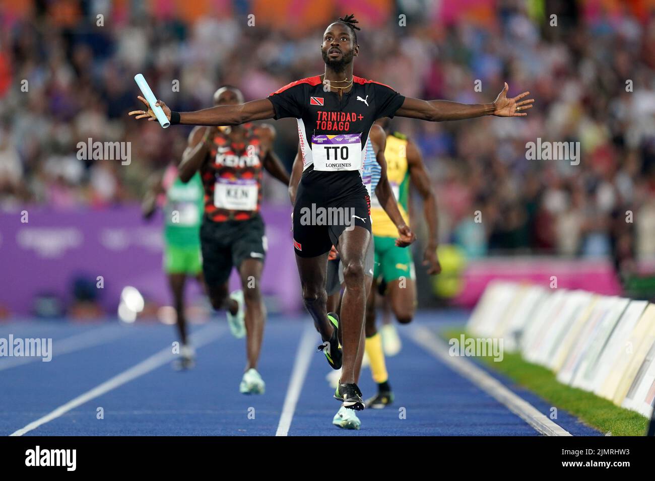 Trinidad and Tobago’s Kashief King celebrates after winning the Men’s 4 x 400m Relay Final at Alexander Stadium on day ten of the 2022 Commonwealth Games in Birmingham. Picture date: Sunday August 7, 2022. Stock Photo