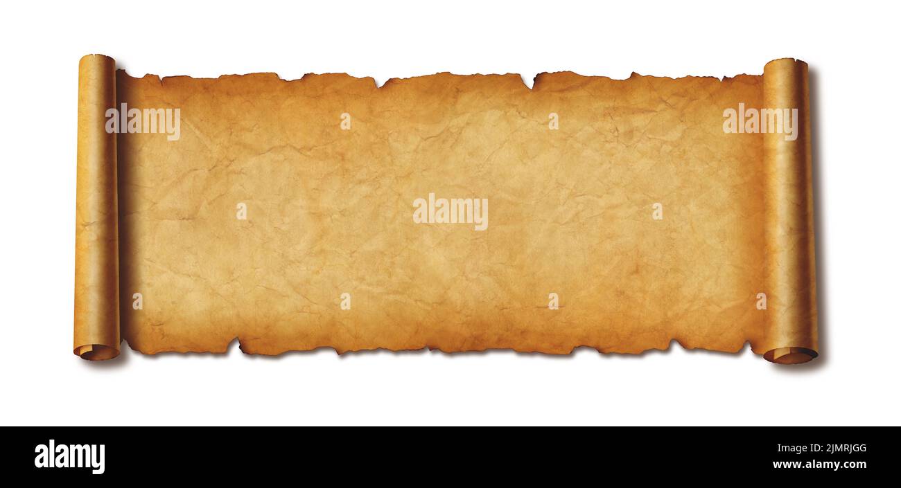 Old paper horizontal banner. Parchment scroll isolated on white with shadow Stock Photo