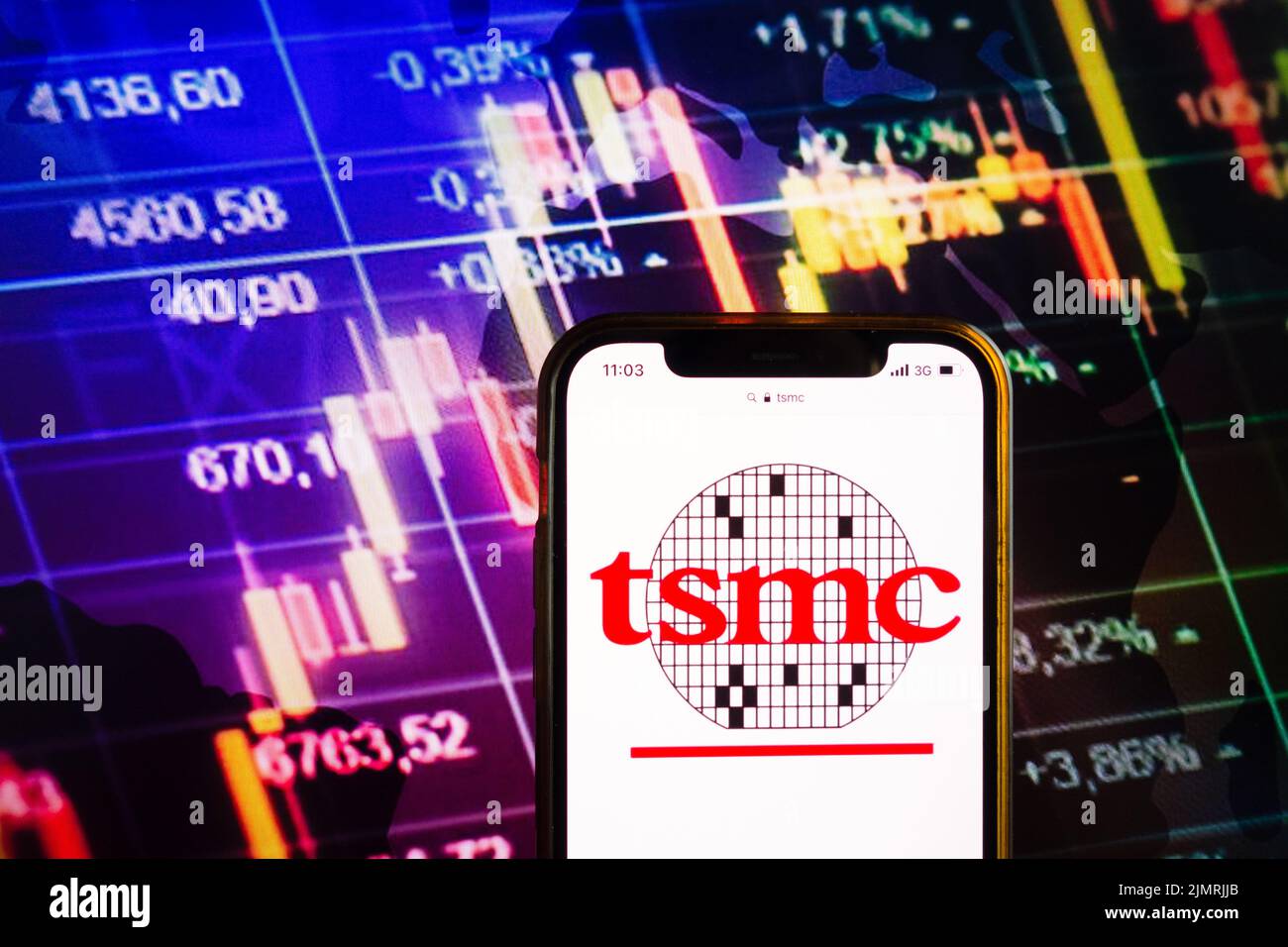 KONSKIE, POLAND August 07, 2022 Smartphone displaying logo of Taiwan Semiconductor