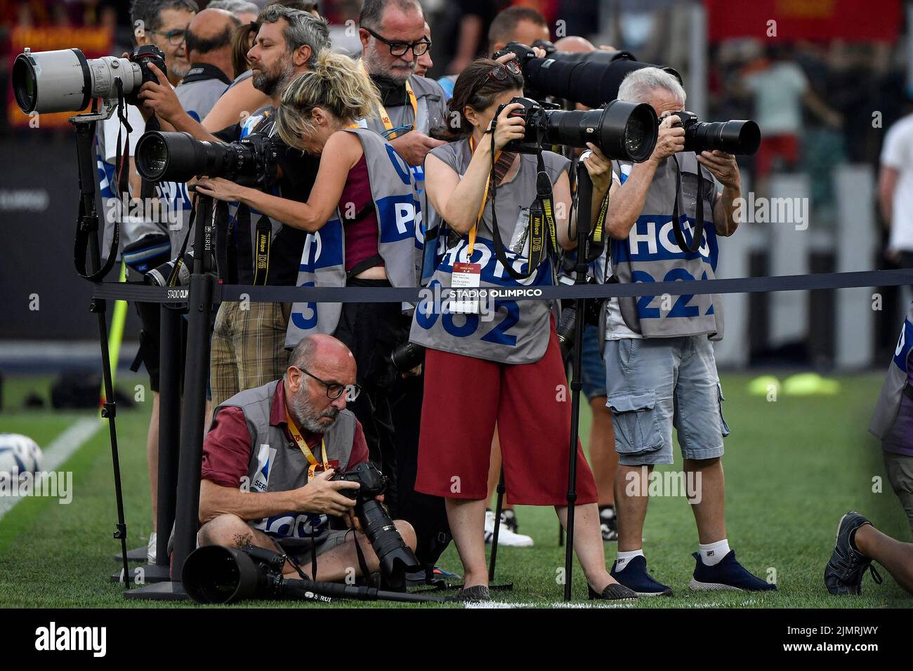 Rome, Italy. 07th Aug, 2022. Photographers at work during the pre-season friendly football match between AS Roma and of Shakhtar Donetsk at Olimpico stadium in Rome (Italy), August 7th, 2022. Photo Andrea Staccioli/Insidefoto Credit: Insidefoto di andrea staccioli/Alamy Live News Stock Photo