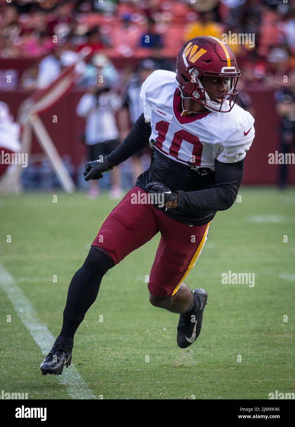 August 6, 2022: Washington Commanders wide receiver Curtis Samuel (10) during the team's NFL football training camp practice at the Fed Ex Field in Landover, Maryland Photographer: Cory Royster Stock Photo