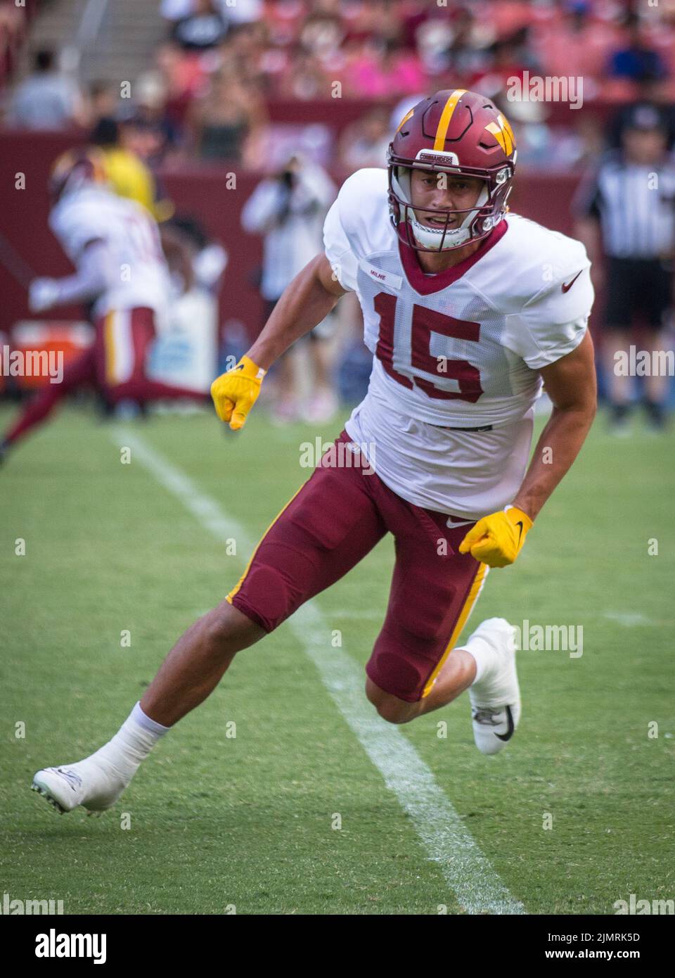 January 8, 2023 : Washington Commanders wide receiver Dax Milne (15)  returns the punt during the game against the Dallas Cowboys in Landover,  MD. Photographer: Cory Royster (Credit Image: Â© Cory Royster/Cal