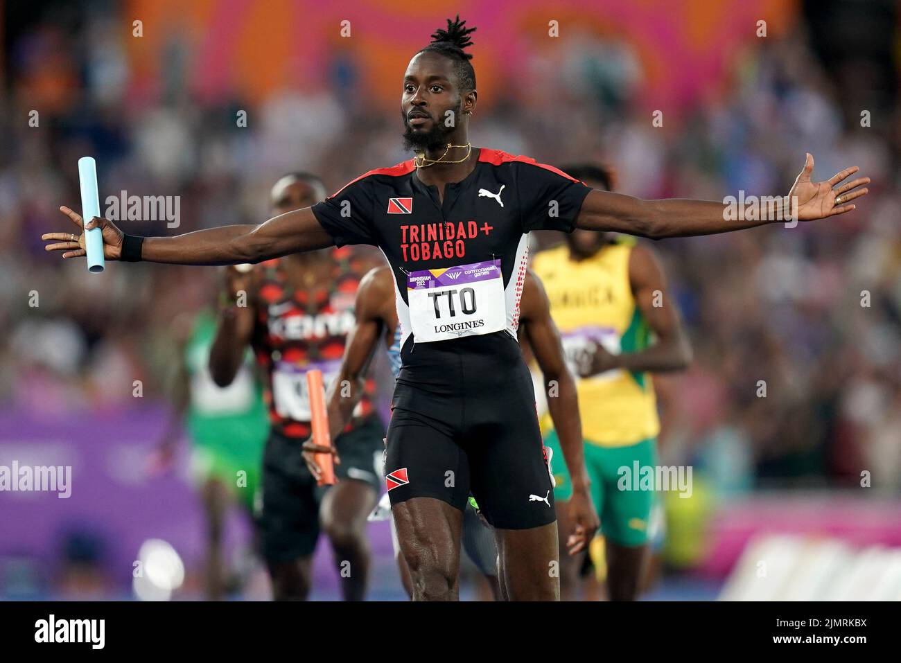 Trinidad and Tobago’s Jereem Richards celebrates after winning the Men’s 4 x 400m Relay Final at Alexander Stadium on day ten of the 2022 Commonwealth Games in Birmingham. Picture date: Sunday August 7, 2022. Stock Photo