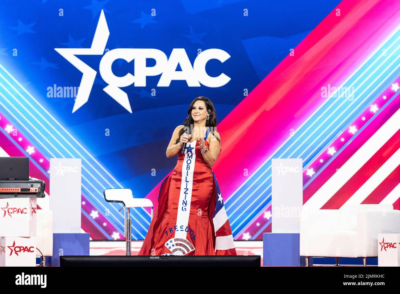 Dallas, TX - August 4, 2022: Natasha Owens performs during CPAC Texas 2022 conference at Hilton Anatole Stock Photo