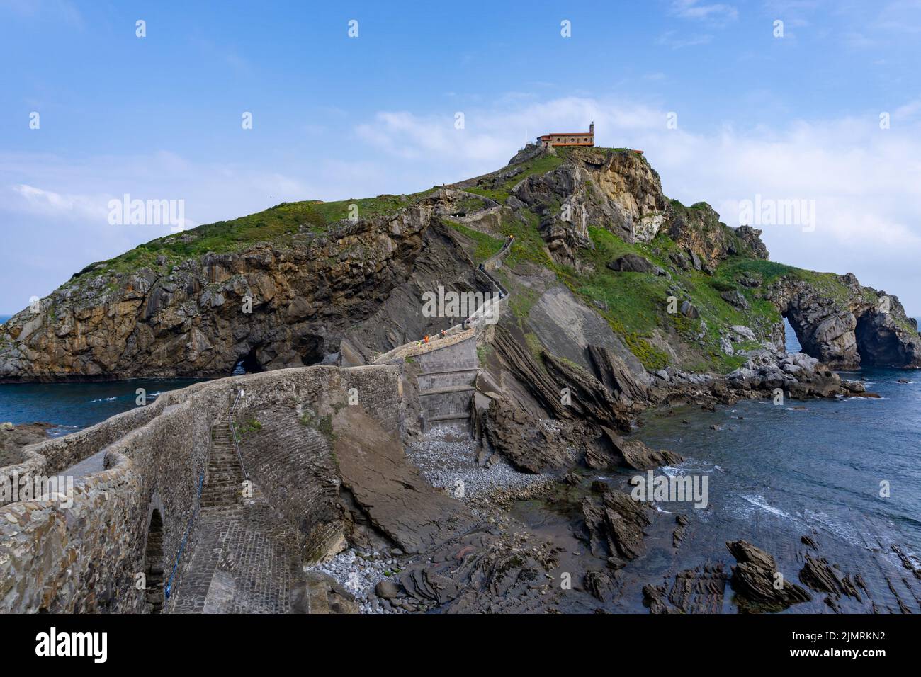View of the church of San Juan de Gaztelugatxe and long stone stairs