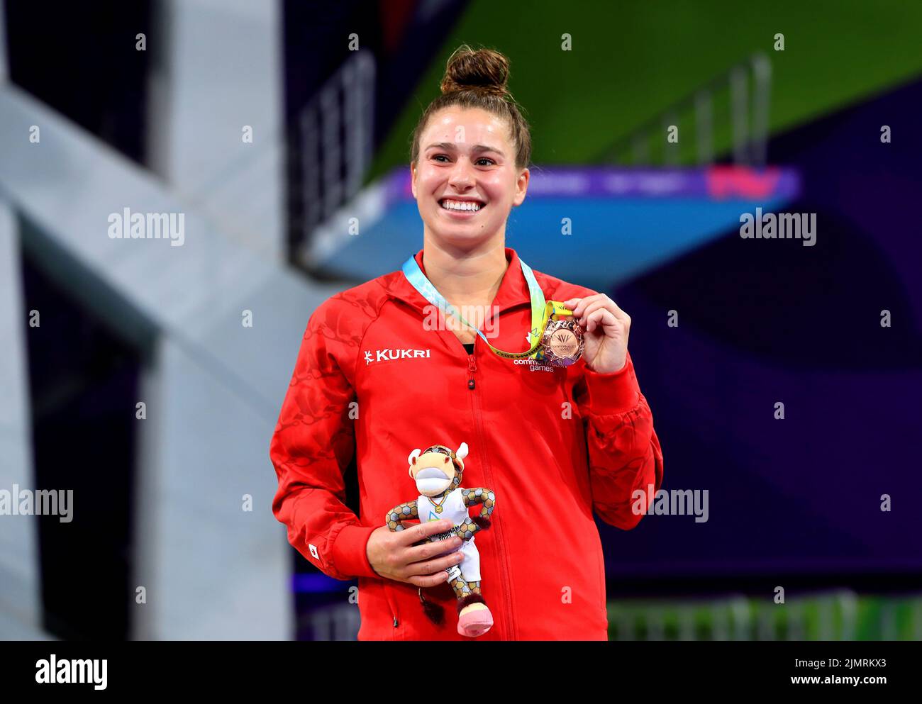 Canada's Mia Jolie Doucet Vallee with her bronze medal after the Women's 3m Springboard Diving Final at Sandwell Aquatics Centre on day ten of the 2022 Commonwealth Games in Birmingham. Picture date: Sunday August 7, 2022. Stock Photo