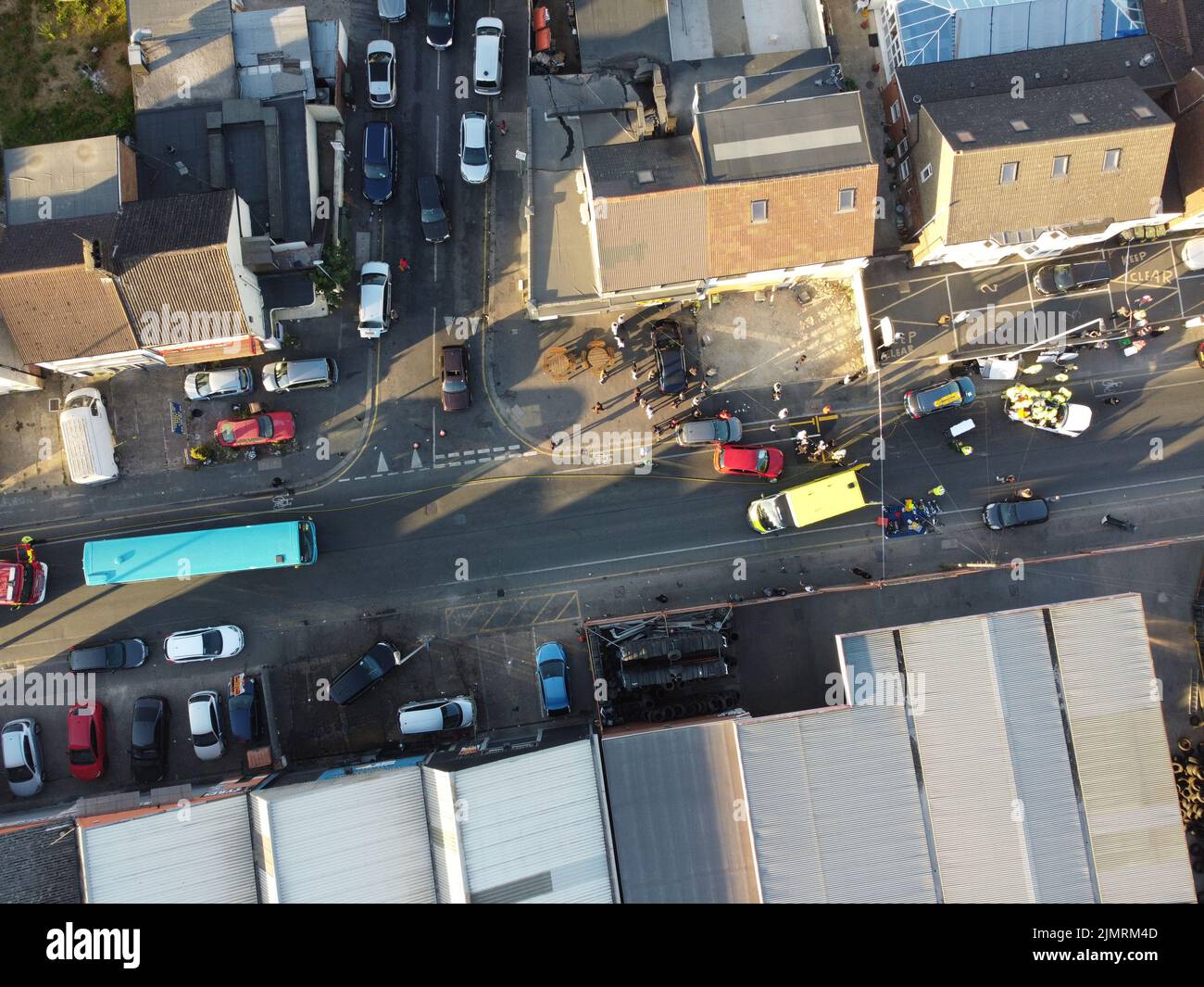 Accident at Leagrave Road Luton, England, many police, fire and
