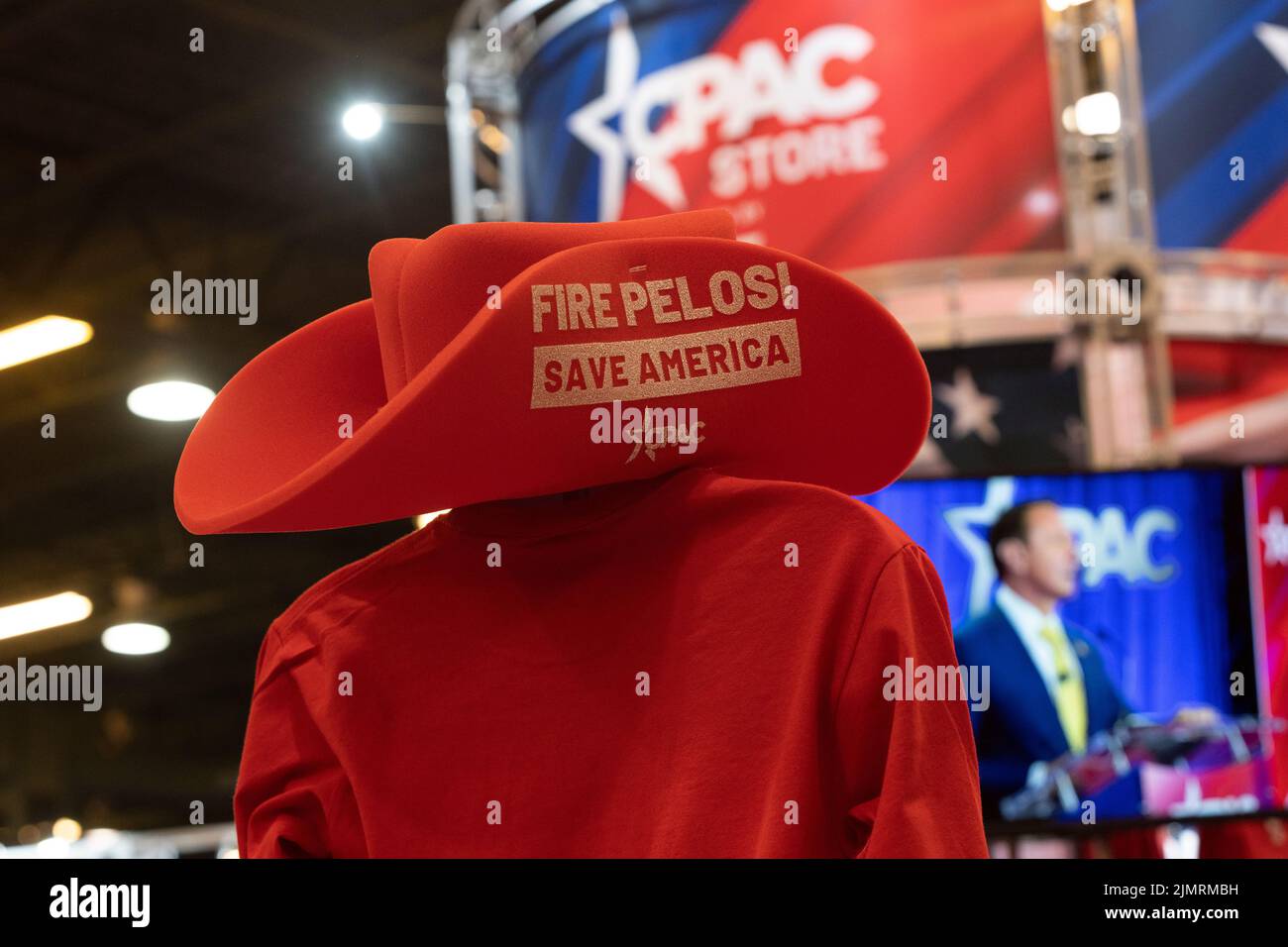 Dallas, TX - August 4, 2022: Merchandise on sale during CPAC Texas 2022 conference at Hilton Anatole Stock Photo