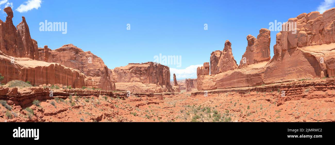 Panoramic view in Courthouse Towers in Arches National Park, Moab, USA Stock Photo