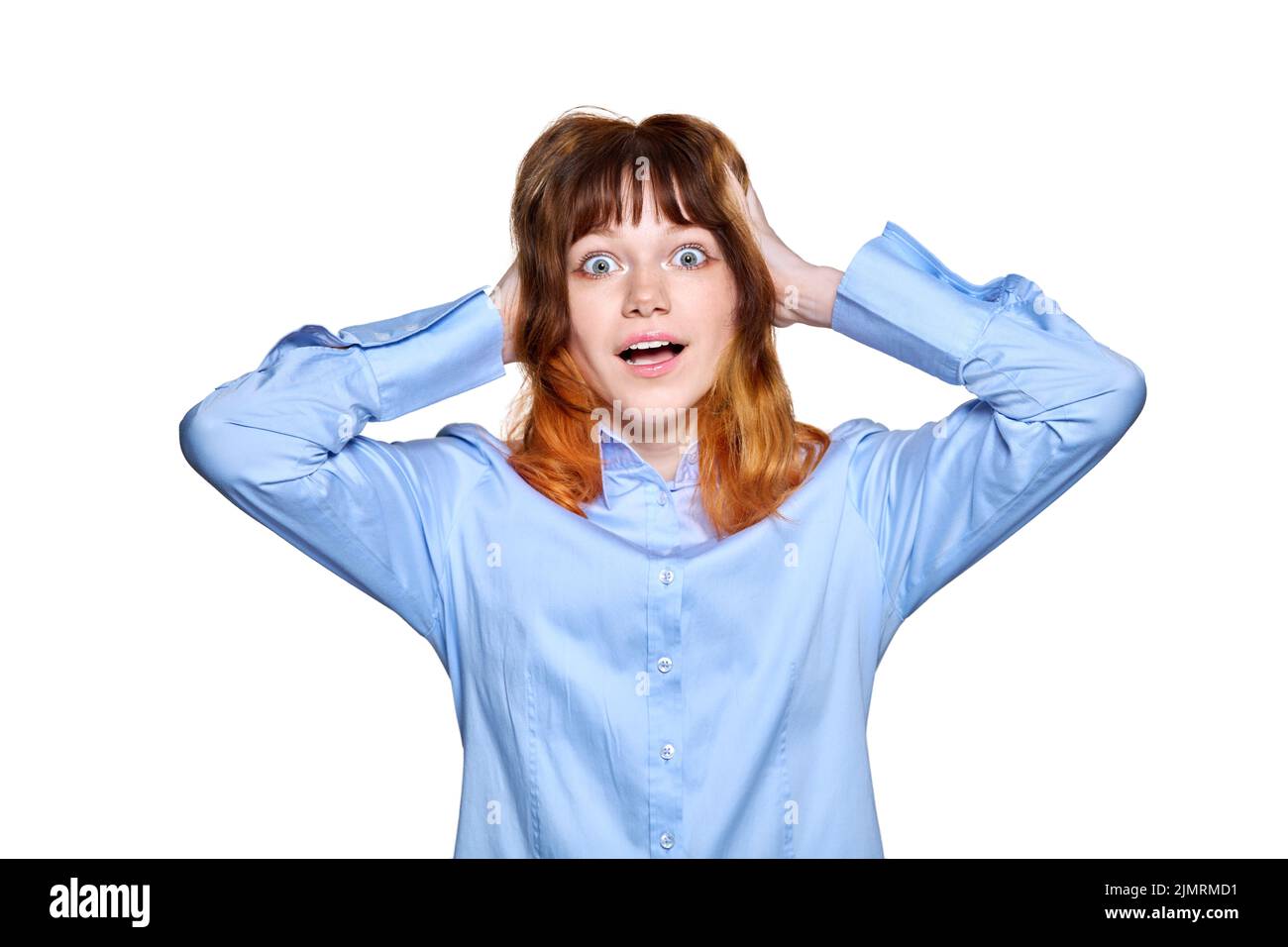 Surprised young teenage female on white isolated background Stock Photo ...