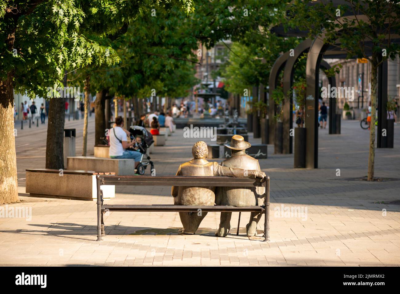 Sofia Bulgaria art The popular bench Statue of Slaveikovs in Slaveikov