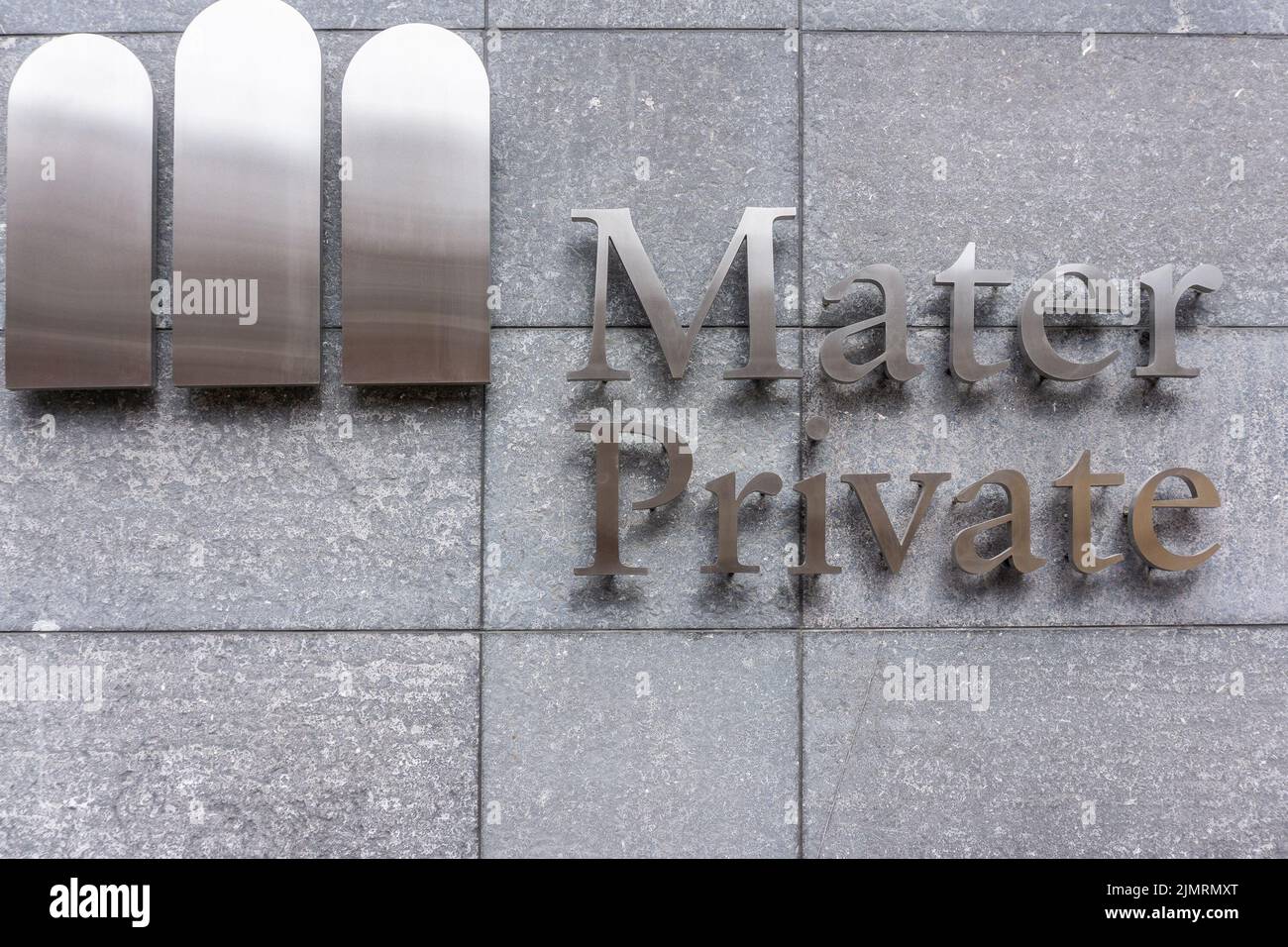 The sign for the Mater Private Hospital, Eccles Street, Dublin, Ireland. Stock Photo