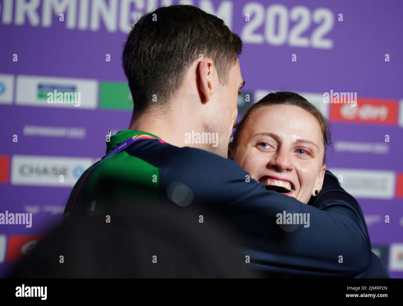 Northern Ireland's Aidan Walsh (left) and his sister Michaela Walsh celebrate after winning gold medals in their respective matches at The NEC on day ten of the 2022 Commonwealth Games in Birmingham. Picture date: Sunday August 7, 2022. Stock Photo