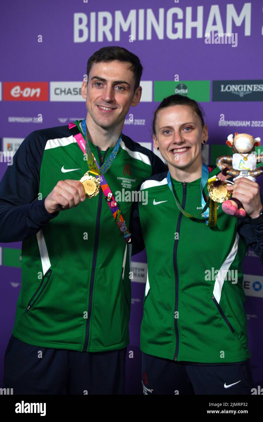 Northern Ireland's Aidan Walsh (left) and his sister Michaela Walsh celebrate after winning gold medals in their respective matches at The NEC on day ten of the 2022 Commonwealth Games in Birmingham. Picture date: Sunday August 7, 2022. Stock Photo