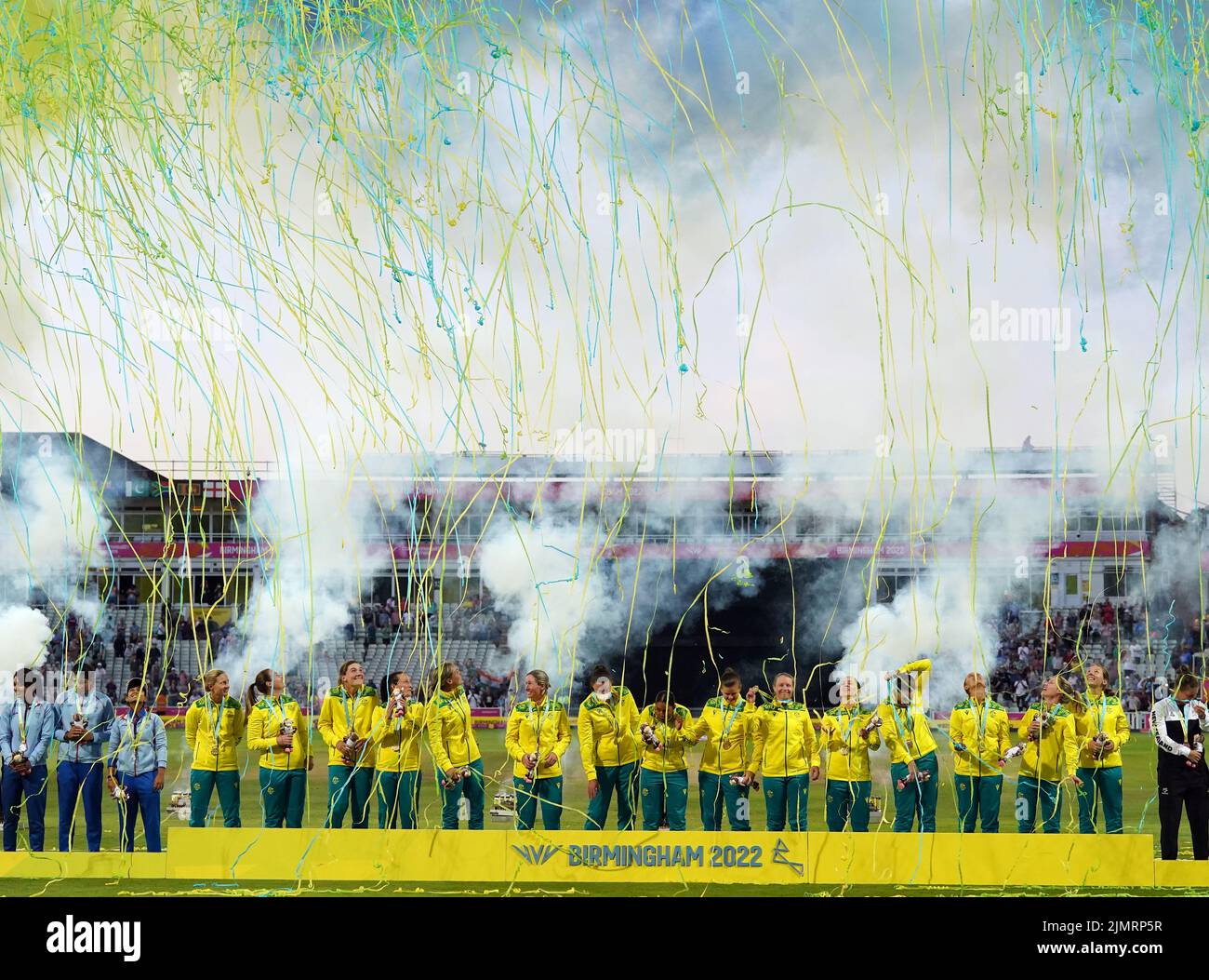 Australia's players celebrate Gold at Edgbaston Stadium on day ten of 2022 Commonwealth Games in Birmingham. Picture date: Sunday August 7, 2022. Stock Photo