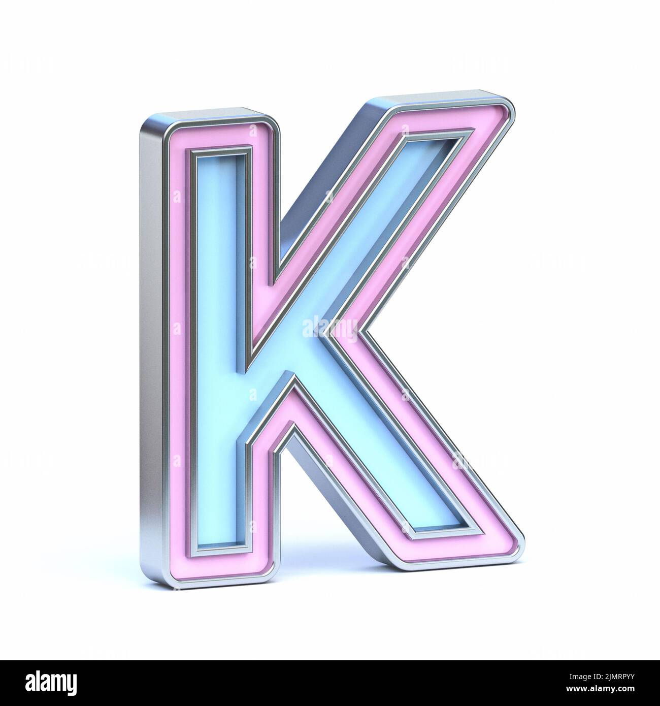 Blue and pink metal font Letter K 3D Stock Photo