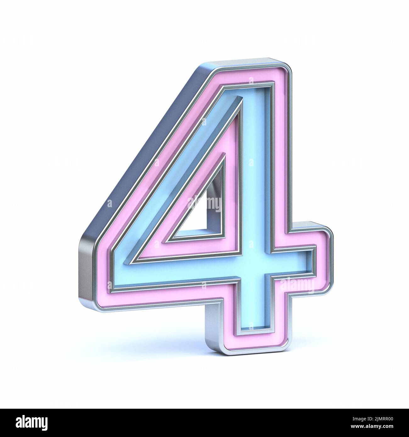 Blue and pink metal font Number 4 FOUR 3D Stock Photo