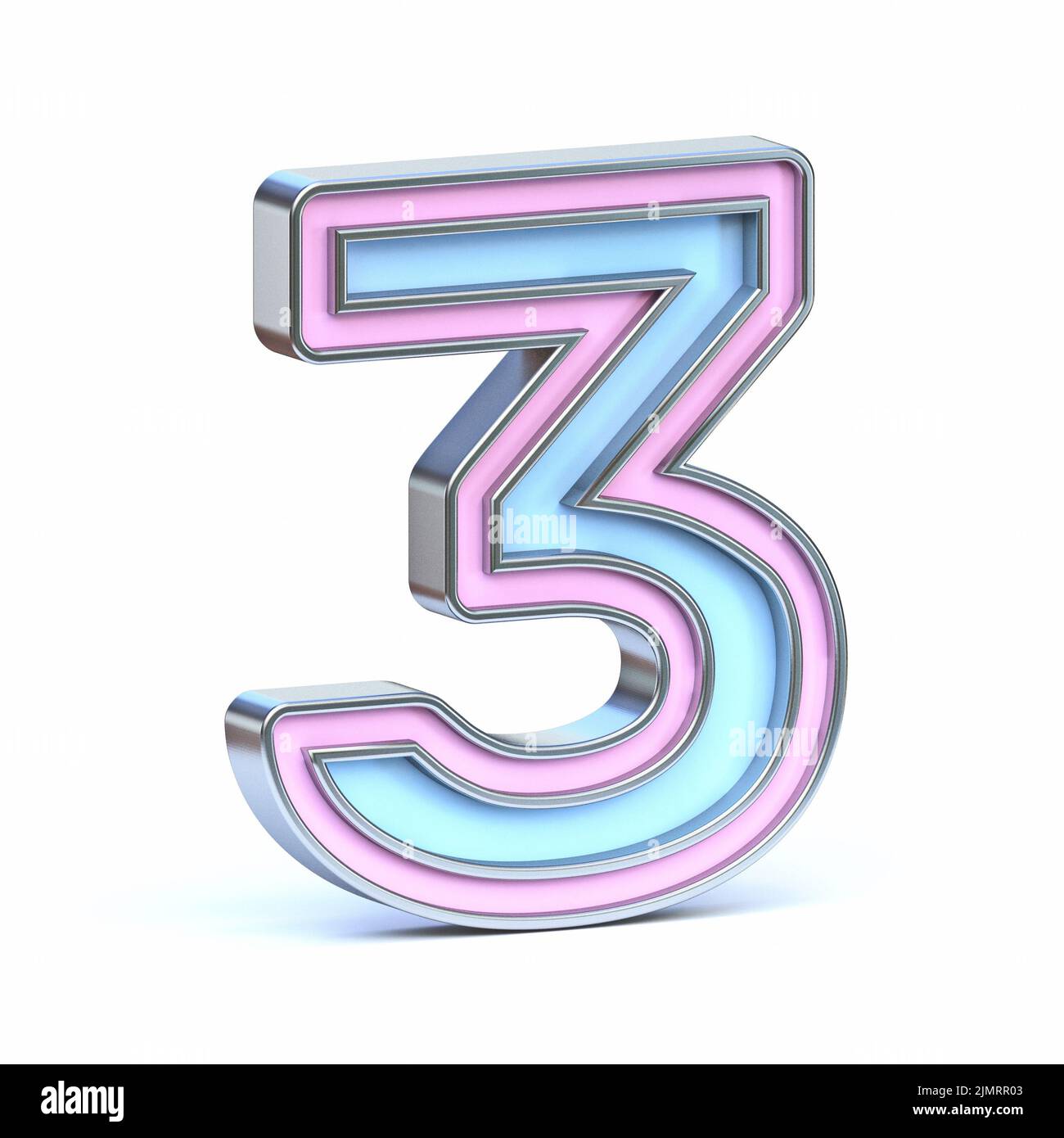 Blue and pink metal font Number 3 THREE 3D Stock Photo