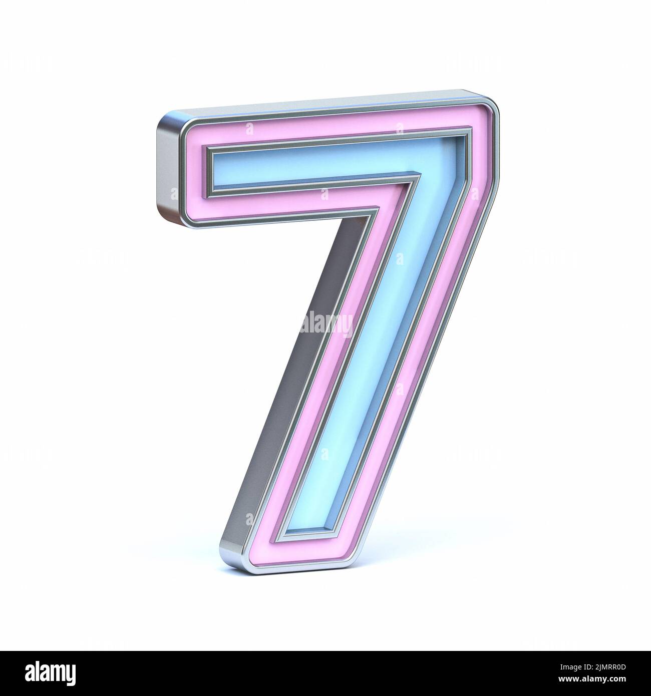 Blue and pink metal font Number 7 SEVEN 3D Stock Photo