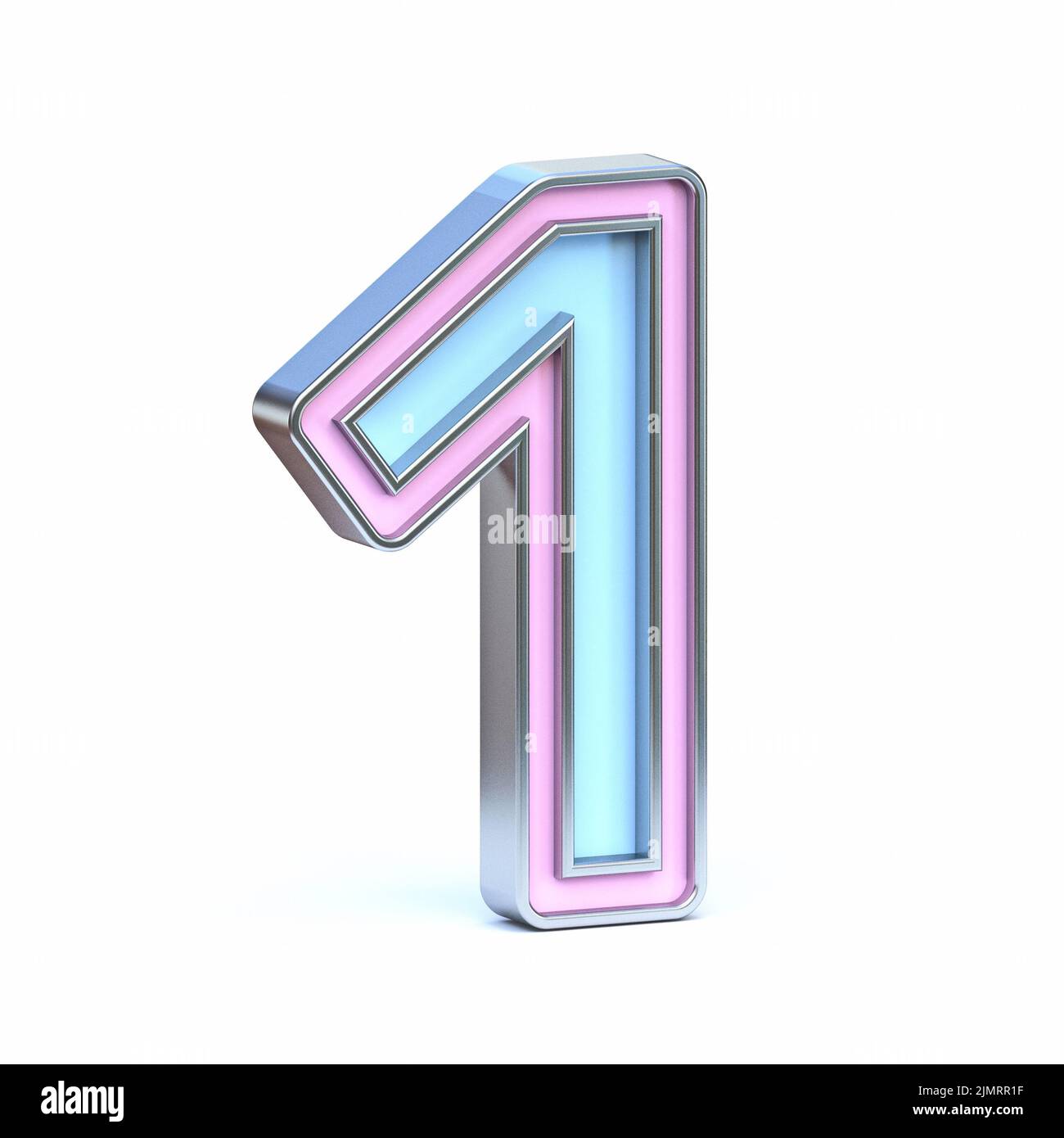 Blue and pink metal font Number 1 ONE 3D Stock Photo