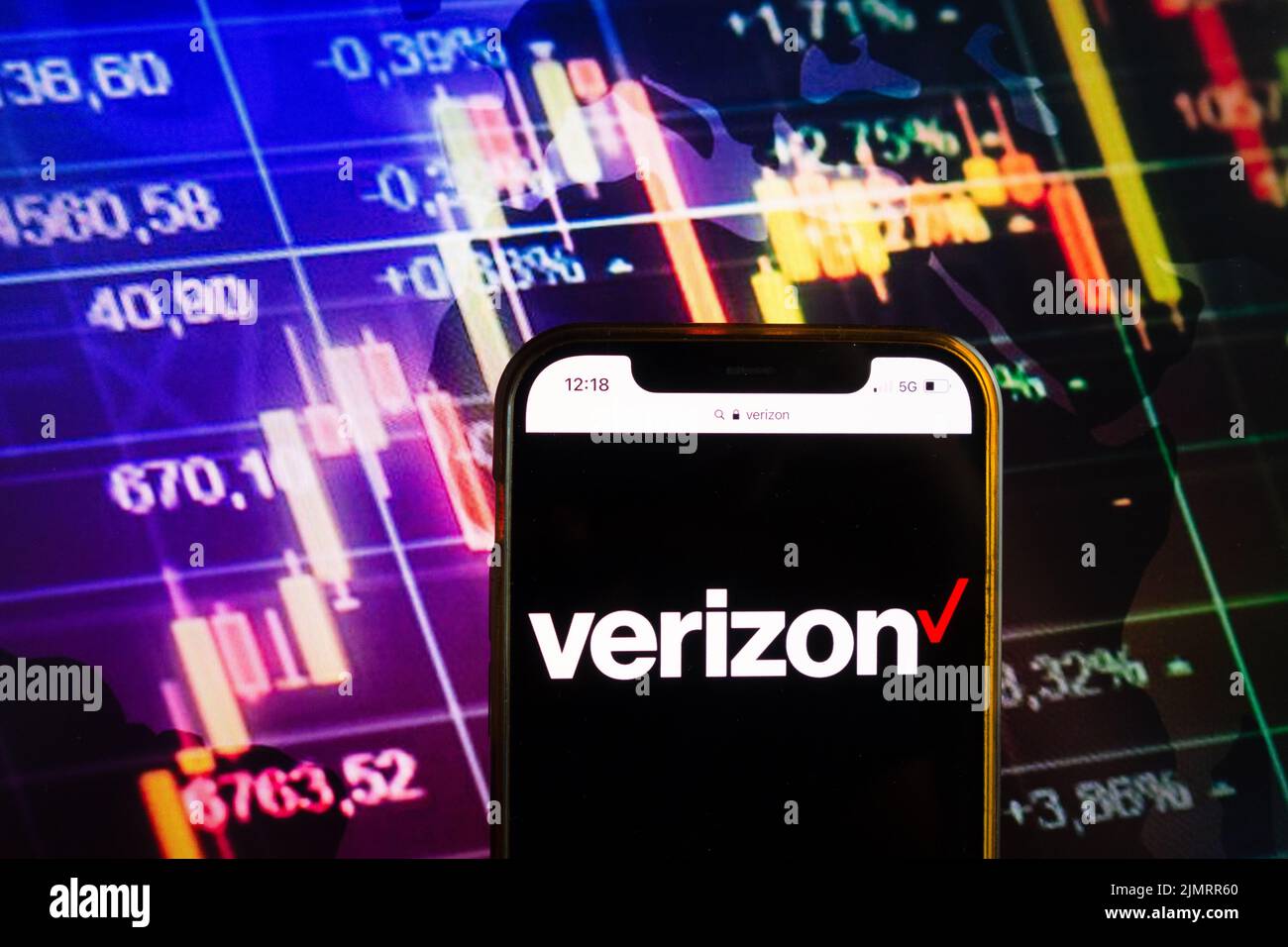 KONSKIE, POLAND August 07, 2022 Smartphone displaying logo of Verizon Communications Inc on
