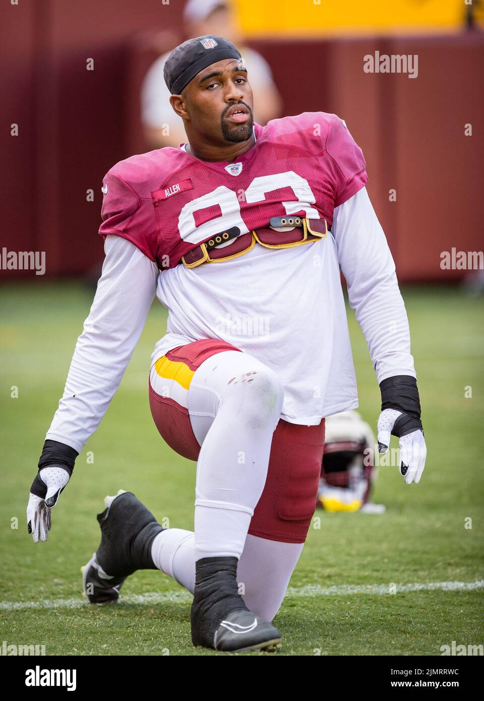 Washington Commanders defensive tackle Jonathan Allen (93) looks on before  a NFL football game against the Philadelphia Eagles, Sunday, Sept. 25,  2022, in Landover, Md. (AP Photo/Nick Wass Stock Photo - Alamy