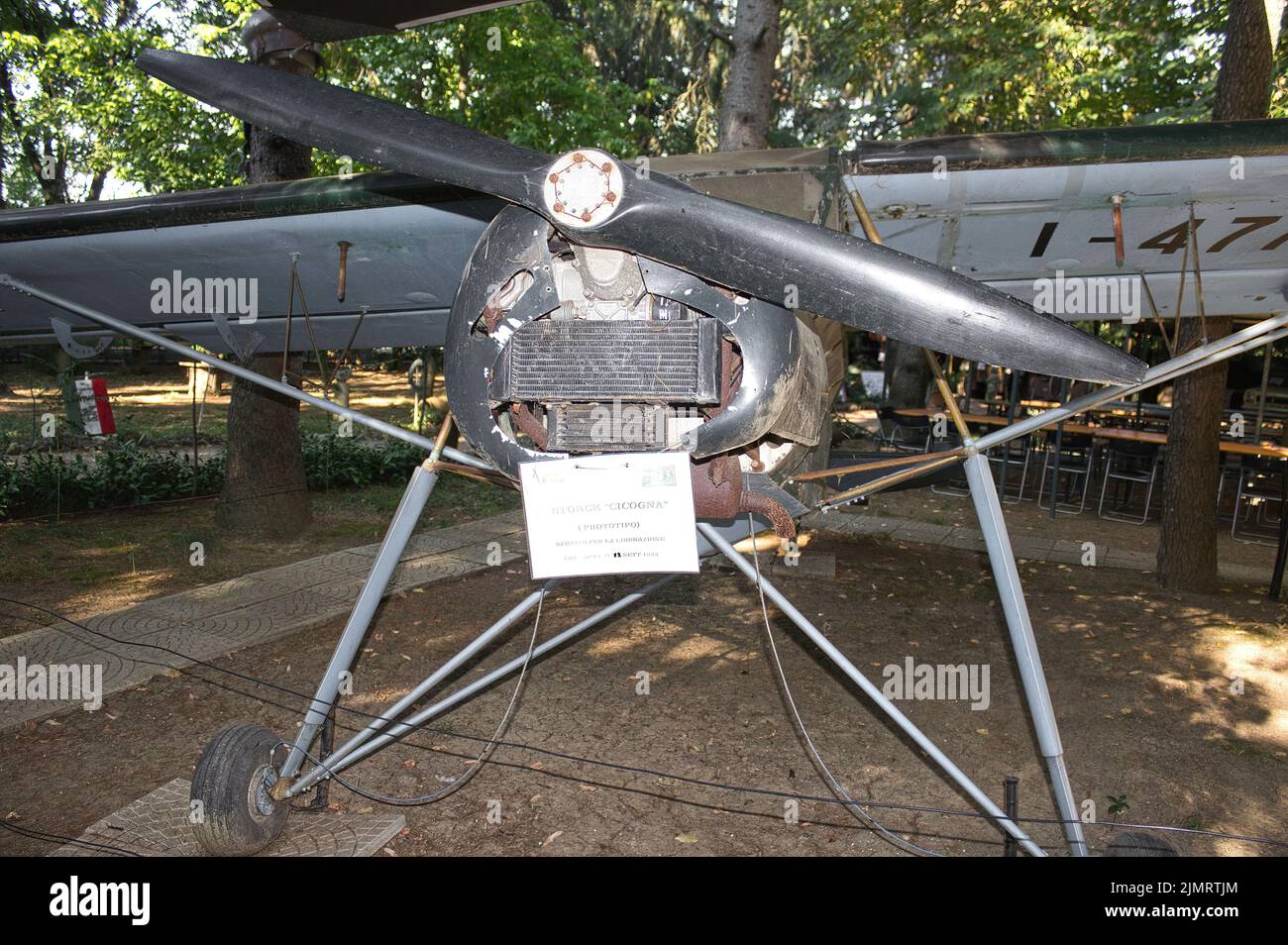 The Fieseler Fi 156 in the garden of VILLA CARPENA, the plane that was used by Otto Skorzeny to rescue Mussolini at Campo Imperatore, Stock Photo