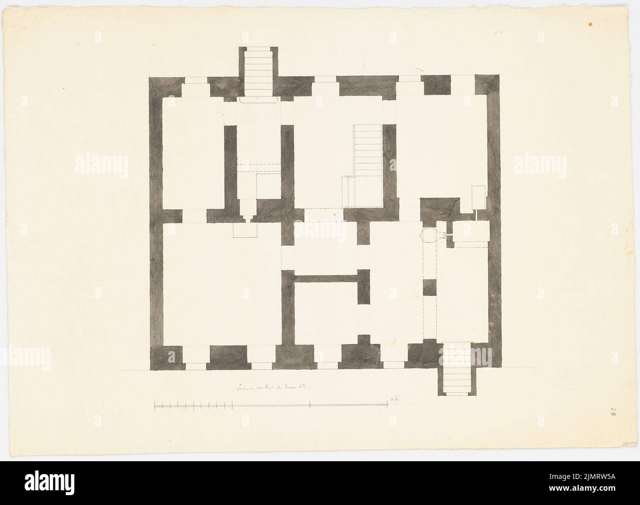 Unknown architect, residential building of the Brewer Loth on Leipziger Straße, Berlin (approx. 1780): floor plan basement. Tusche watercolor on paper, 35.8 x 49.6 cm (including scan edges) N.N. : Wohnhaus des Brauers Loth in der Leipziger Straße, Berlin Stock Photo