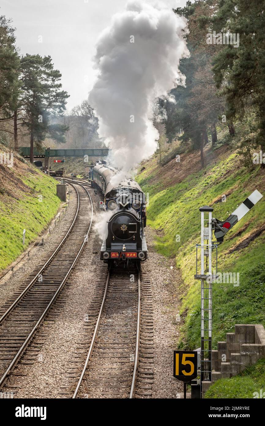 Caledonian Railway '812' 0-6-0 No. 828 arrives at Groombridge station on the Spa Valley Railway Stock Photo