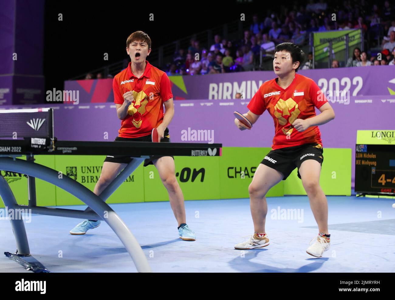 Singapore’s Zhe Yu Clarence Chew and Jian Zeng in action during the