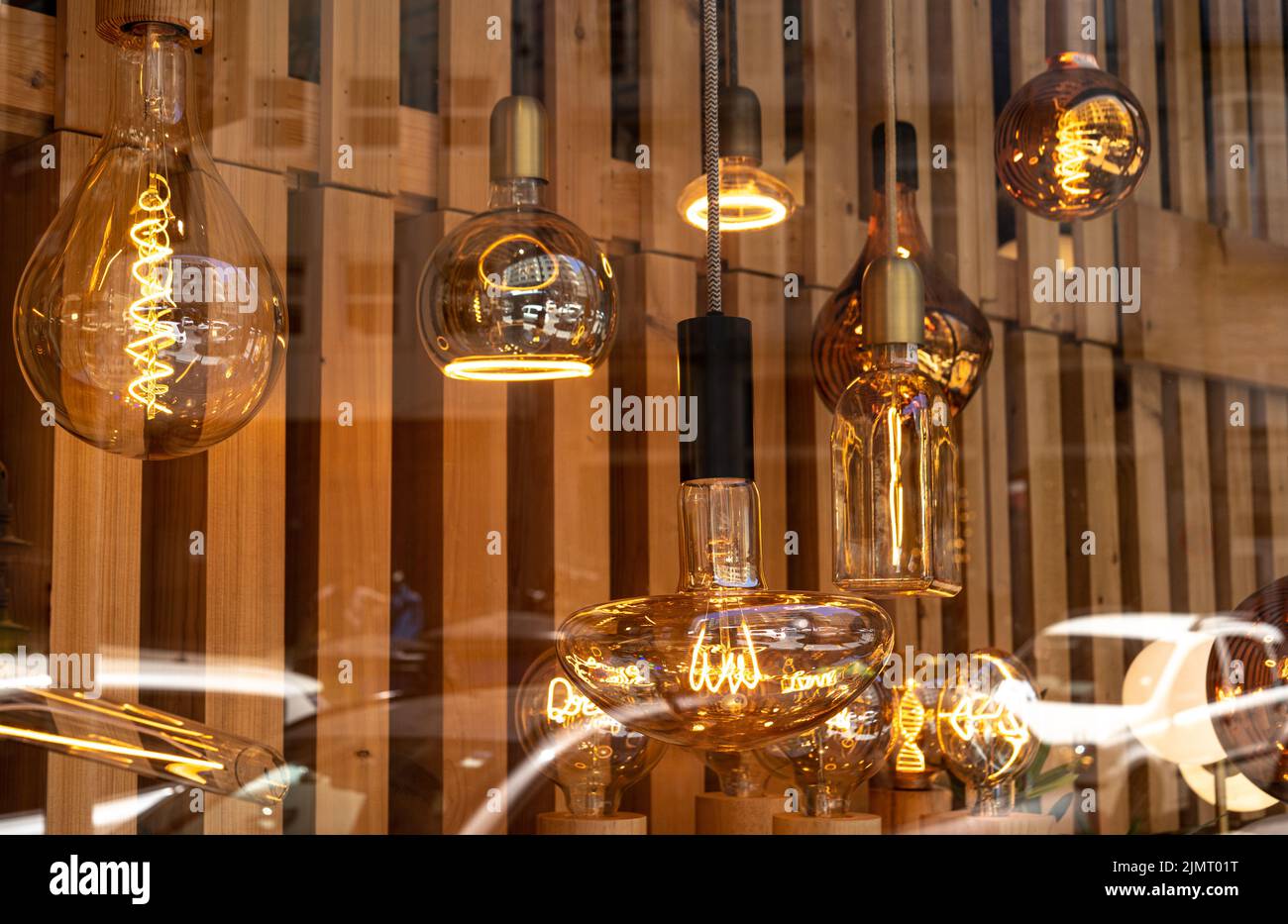 LED modern lights and bulbs on display in store lighting department