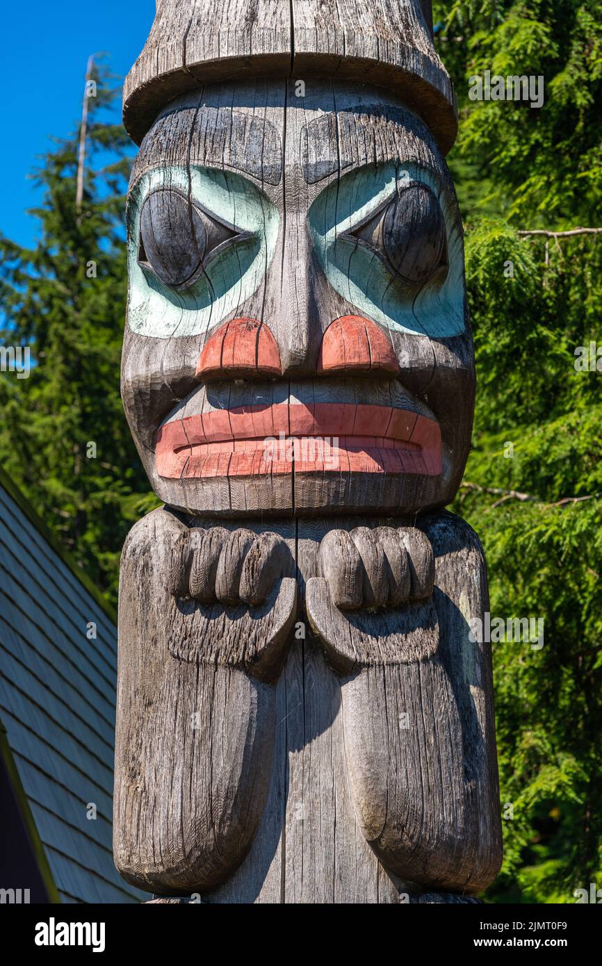 Ketchikan Raven Detail of the Native Alaskan totem pole called Raven Stealing the Sun ...
