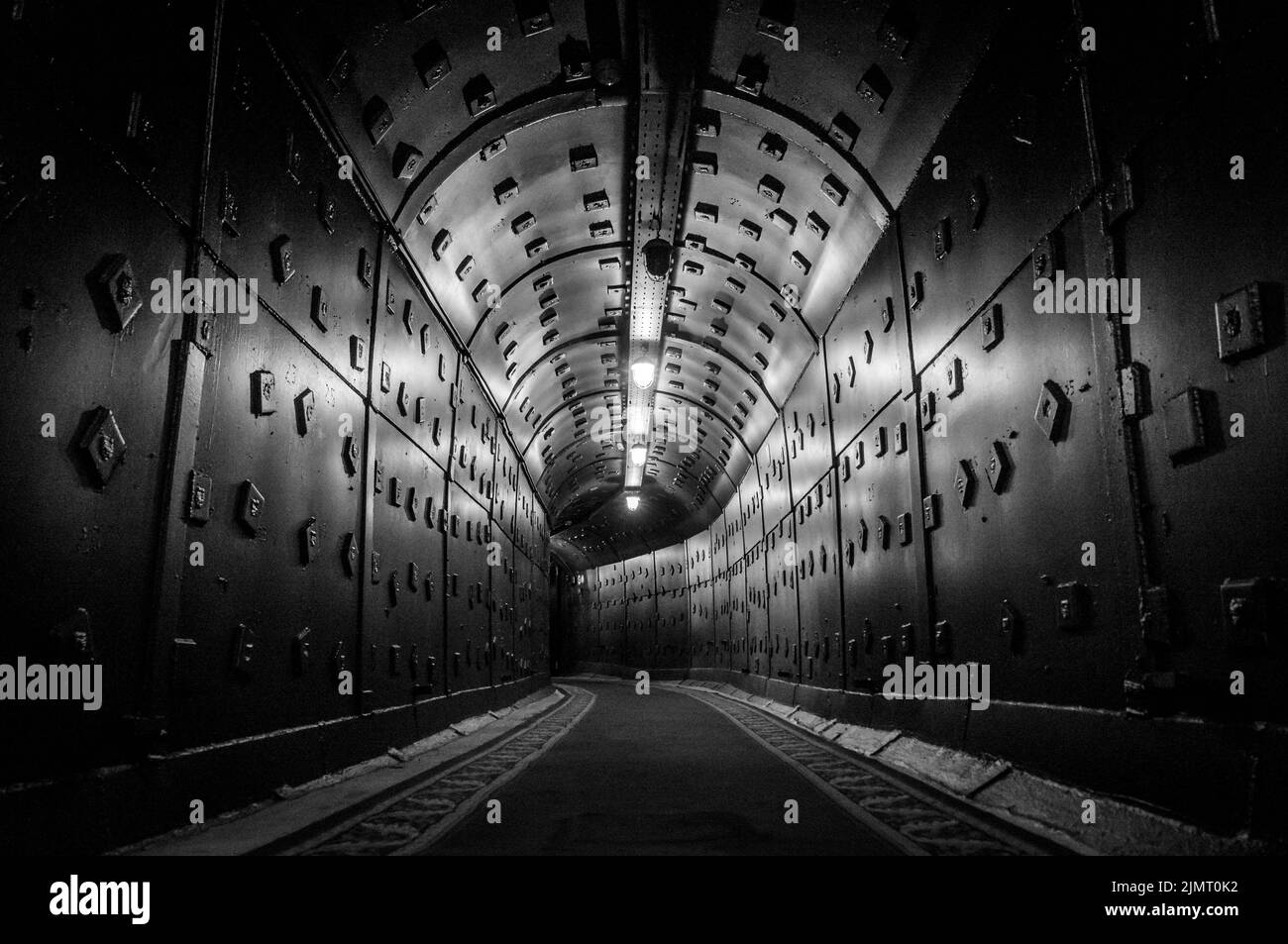 Moscow, Russia - October 25, 2017: Tunnel at Bunker-42, anti-nuclear underground facility built in 1956 as command post of strat Stock Photo