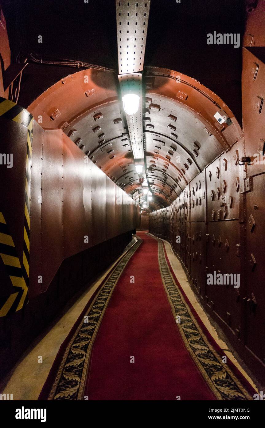 Moscow, Russia October 25, 2017 Tunnel at Bunker42, antinuclear
