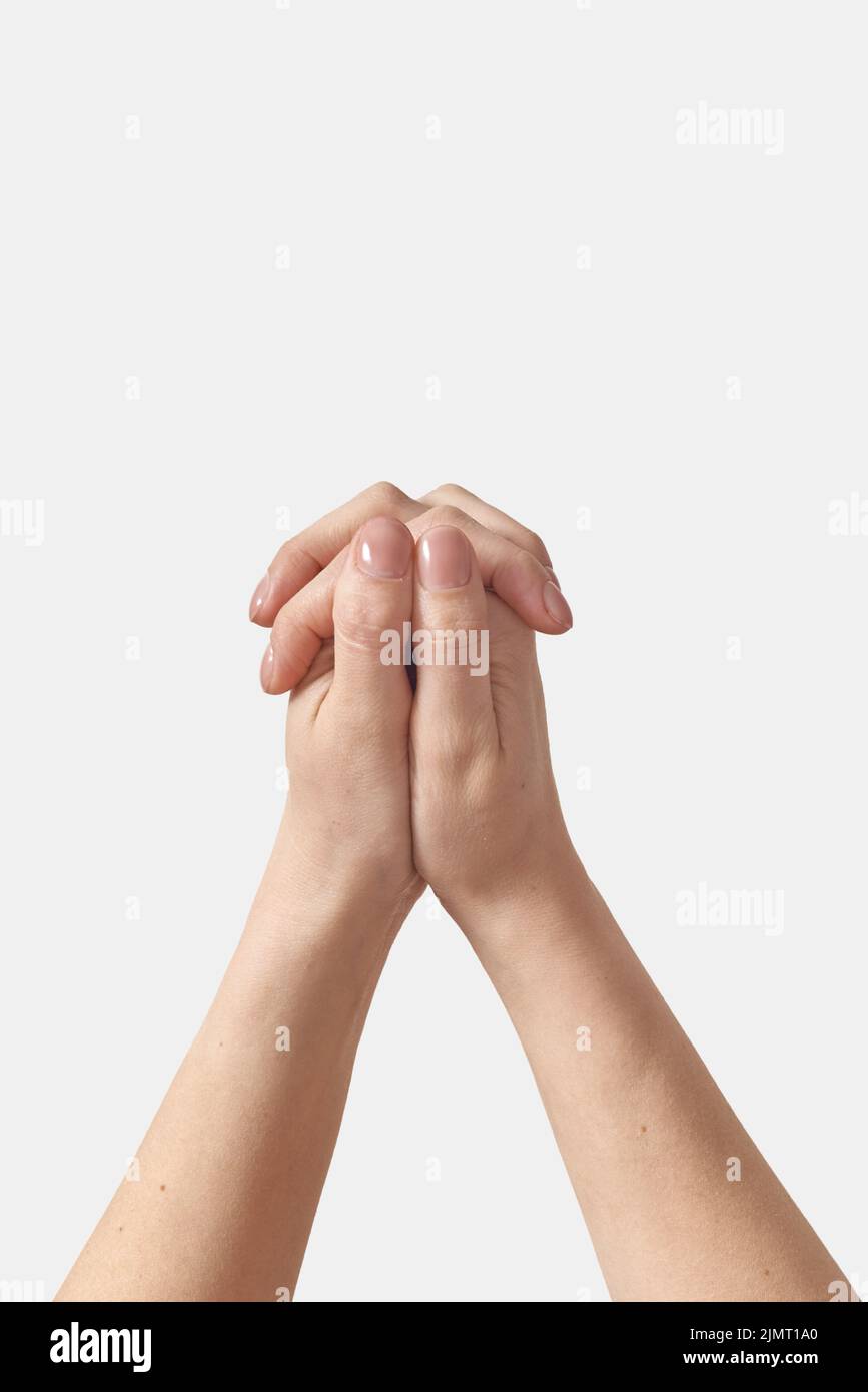 Two female hands in hand lock on white Stock Photo - Alamy