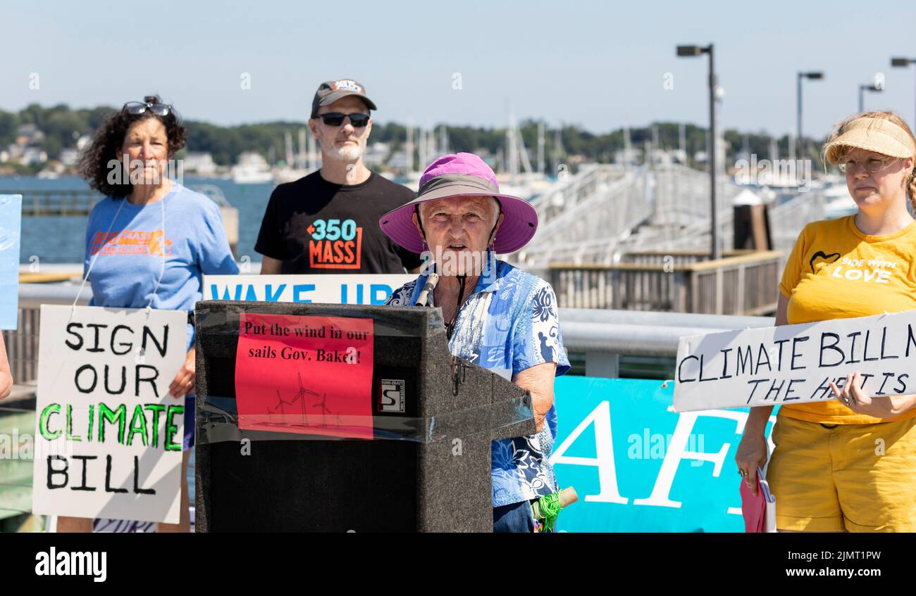 August 4, 2022. Salem, Massachusetts Environmental activists from MassPowerForward, Salem Alliance for the Environment (SAFE), UU Mass Action, 350 Mas Stock Photo