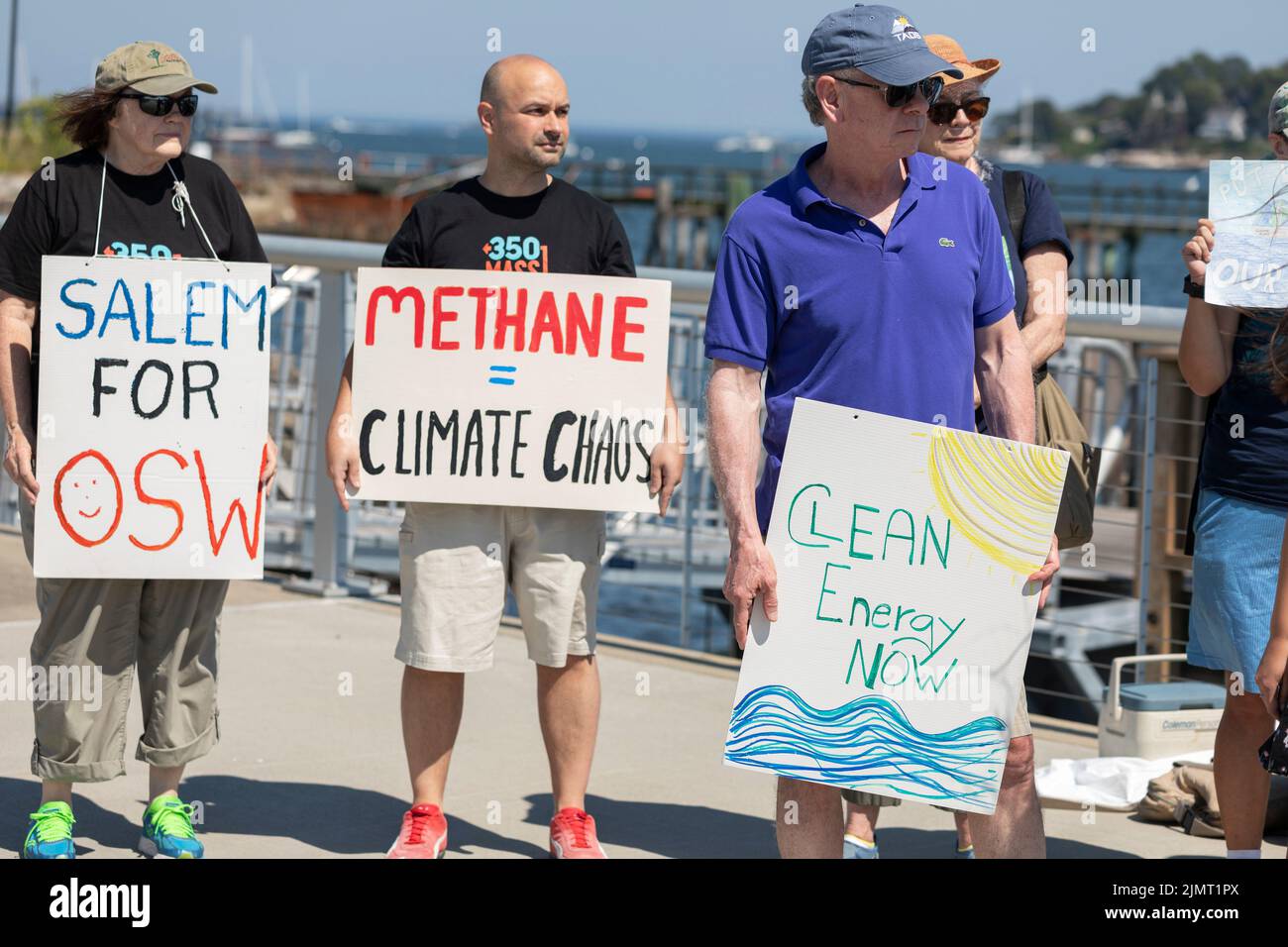 August 4, 2022. Salem, Massachusetts Environmental activists from MassPowerForward, Salem Alliance for the Environment (SAFE), UU Mass Action, 350 Mas Stock Photo
