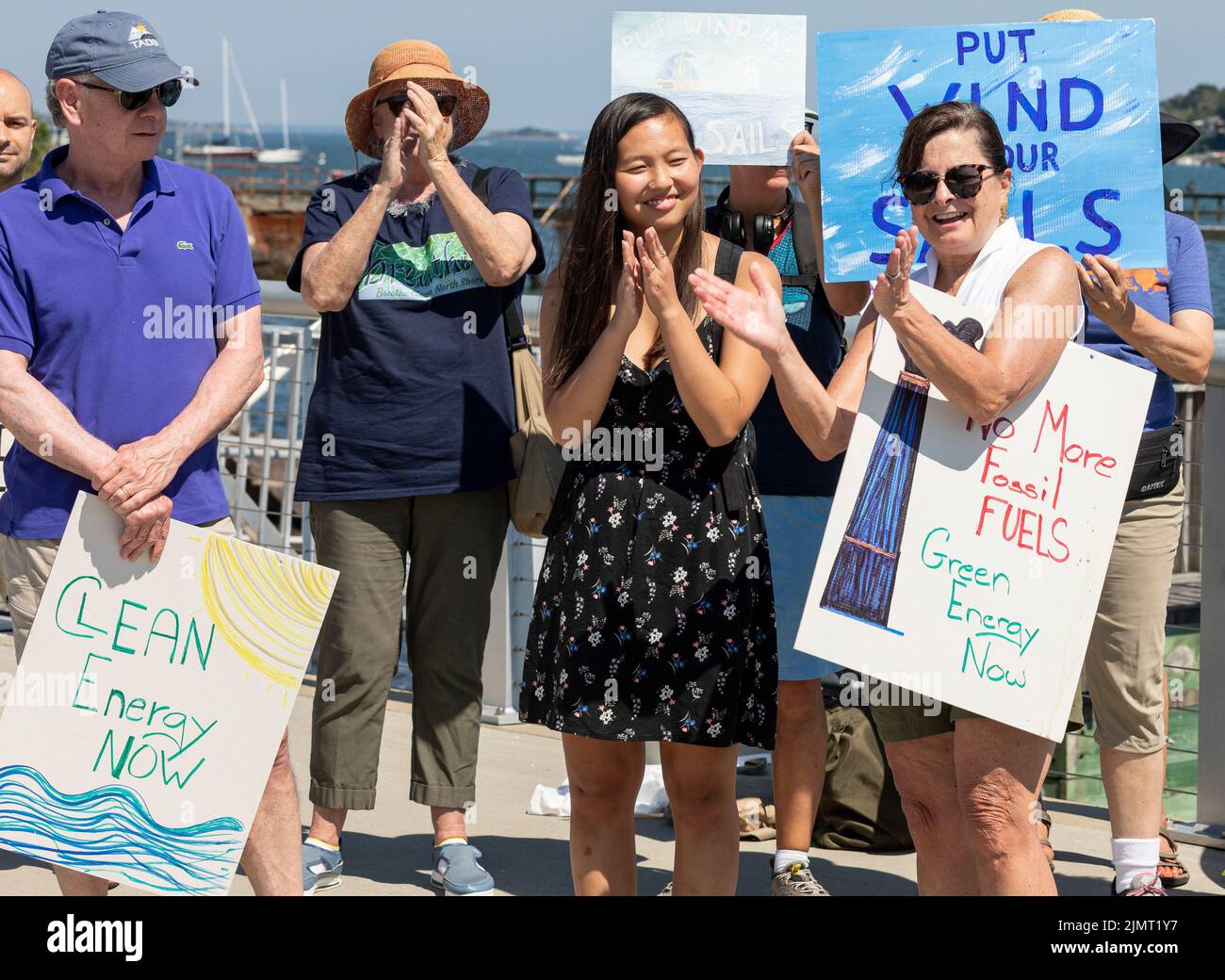 August 4, 2022. Salem, Massachusetts Environmental activists from MassPowerForward, Salem Alliance for the Environment (SAFE), UU Mass Action, 350 Mas Stock Photo