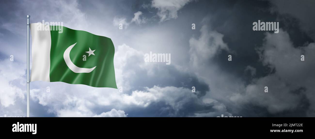 Pakistani flag on a cloudy sky Stock Photo