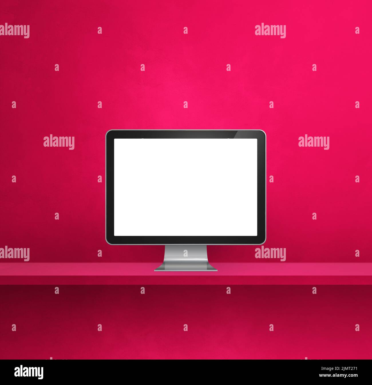 Computer pc on pink shelf background Stock Photo