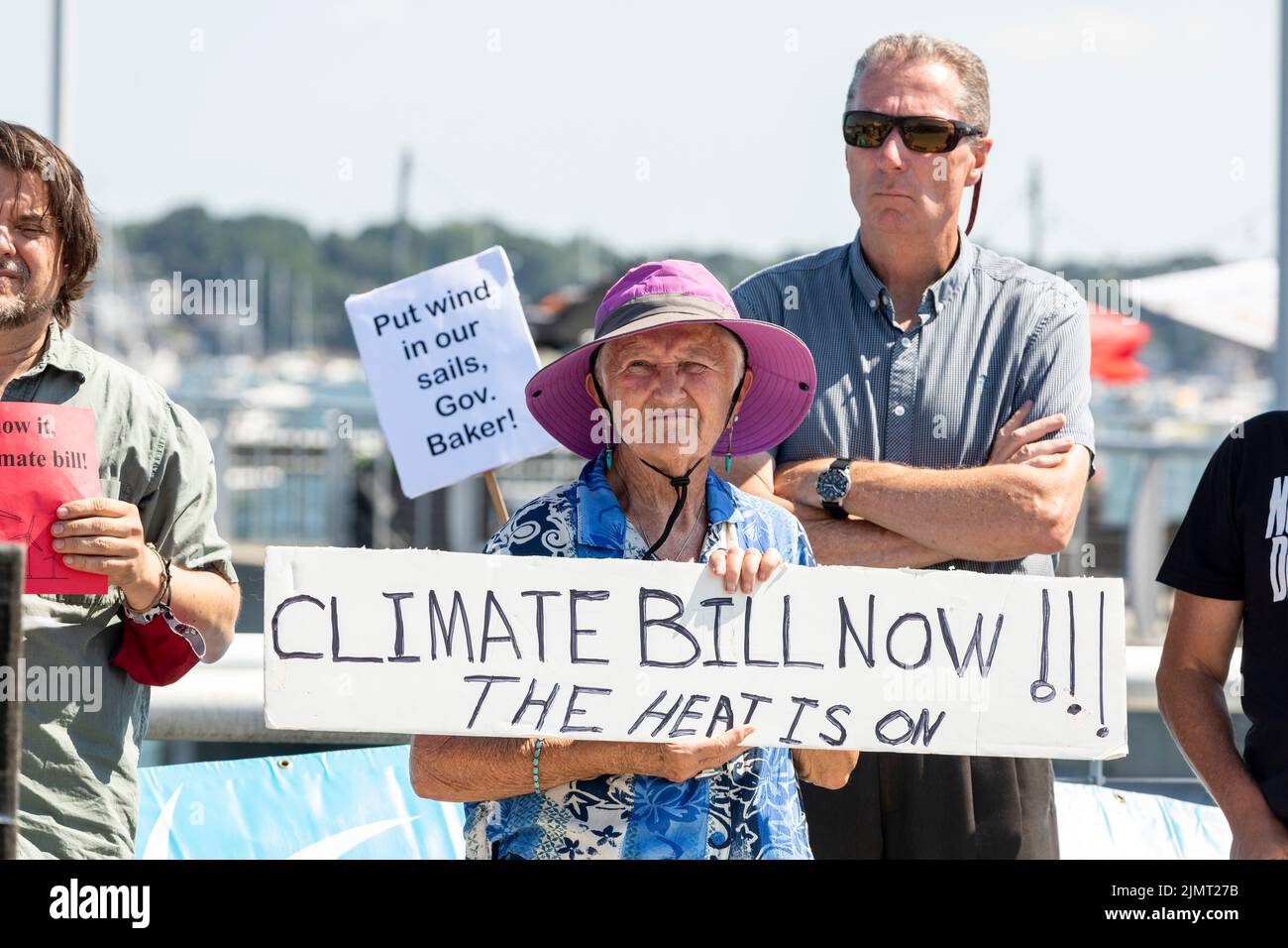 August 4, 2022. Salem, Massachusetts Environmental activists from MassPowerForward, Salem Alliance for the Environment (SAFE), UU Mass Action, 350 Mas Stock Photo