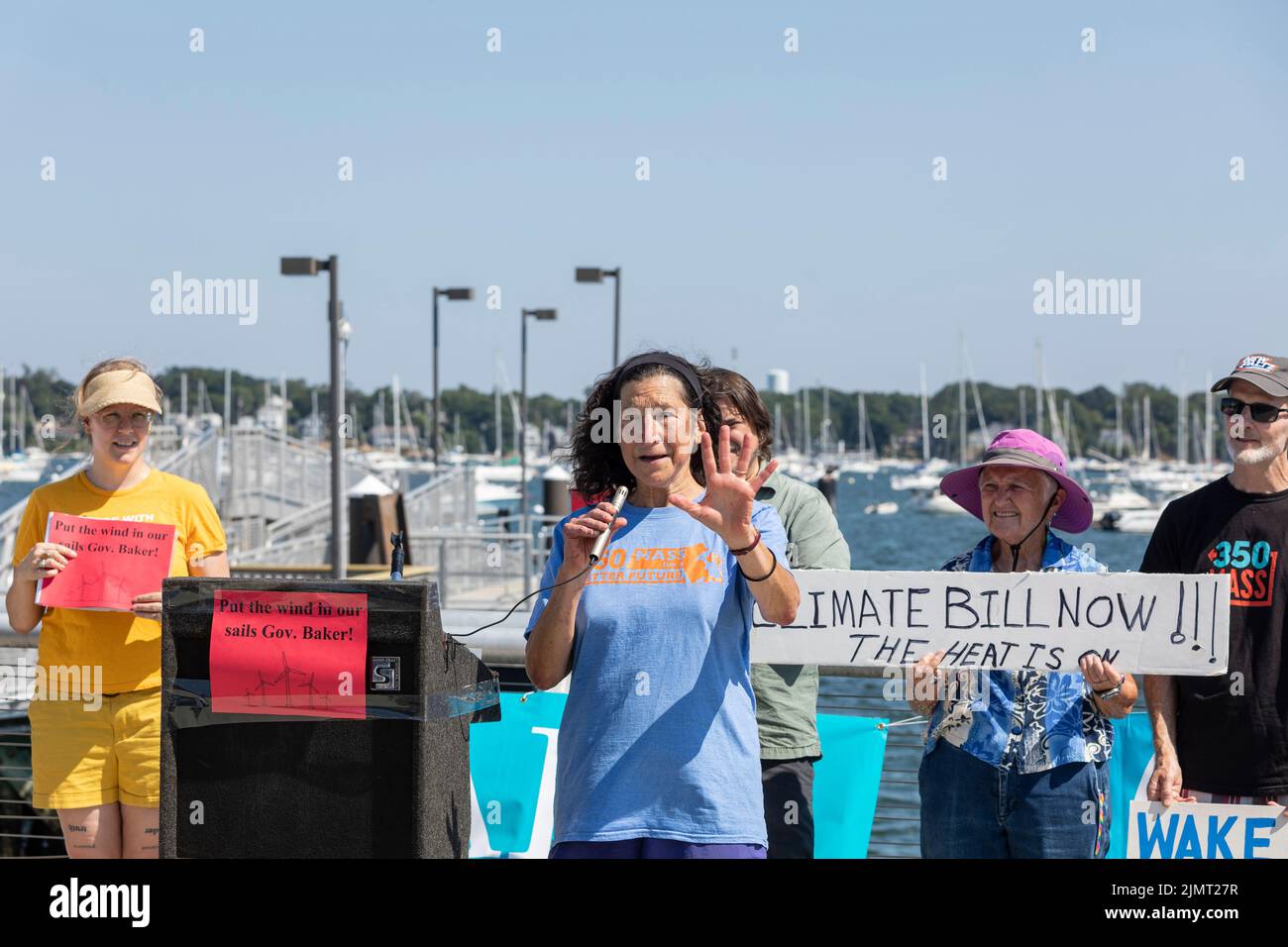 August 4, 2022. Salem, Massachusetts Environmental activists from MassPowerForward, Salem Alliance for the Environment (SAFE), UU Mass Action, 350 Mas Stock Photo