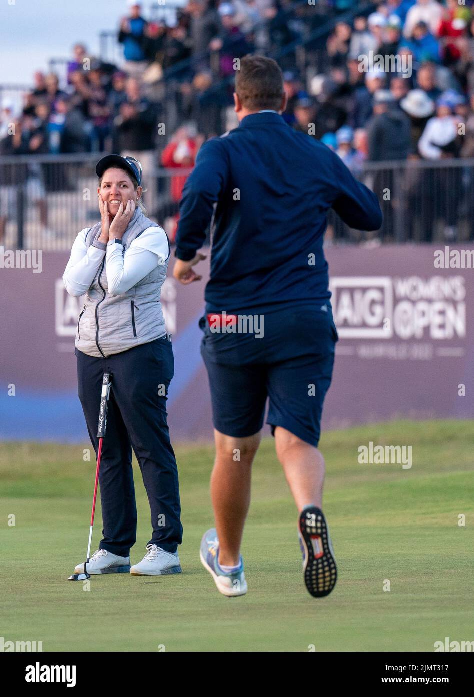 South Africa’s Ashleigh Buhai celebrates with husband David Buhai on