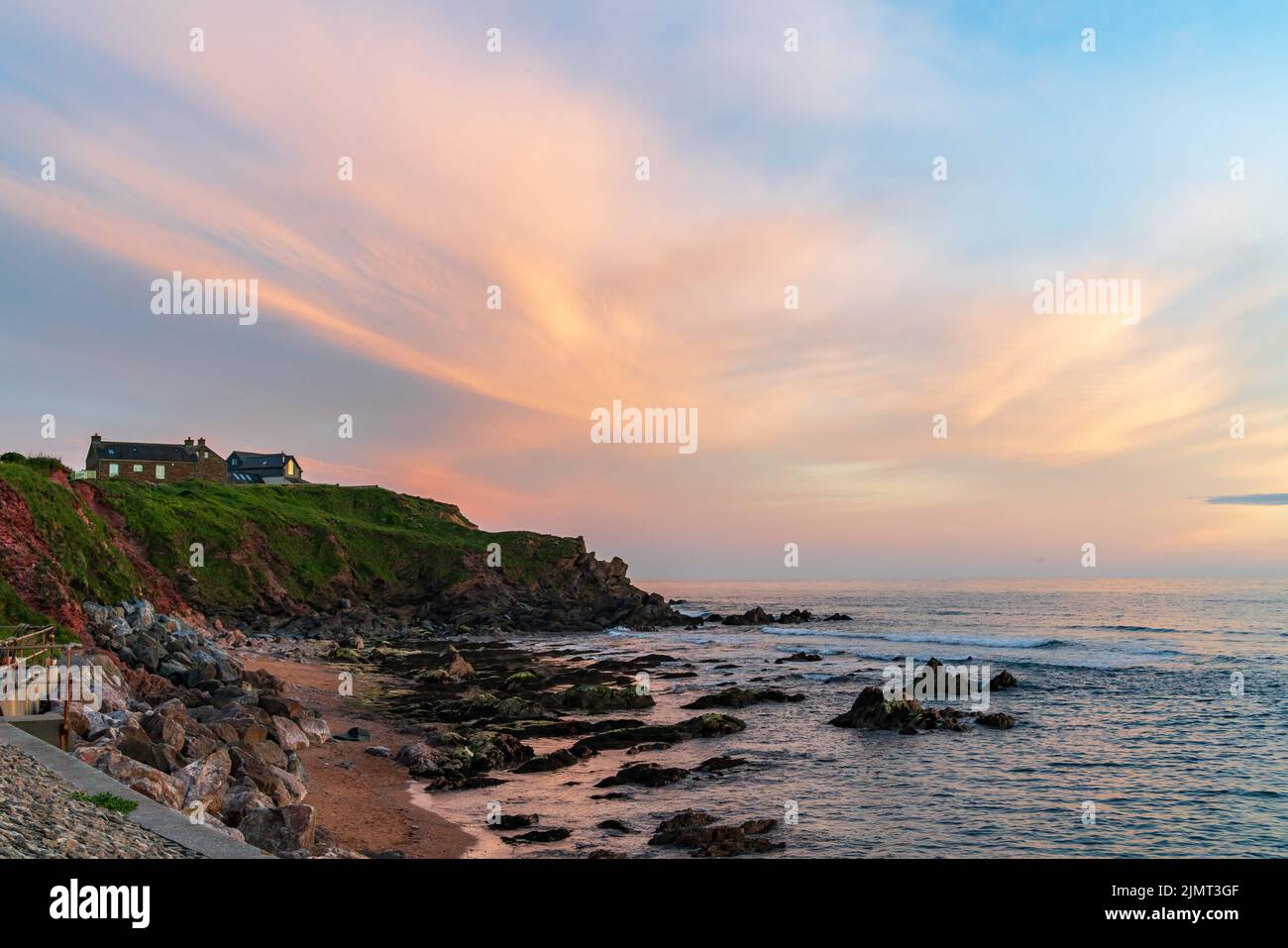 Sunset at Outer Hope by South Milton Sands in Devon Stock Photo