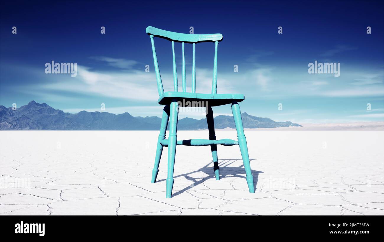 Old wooden chair in a salt lake Stock Photo