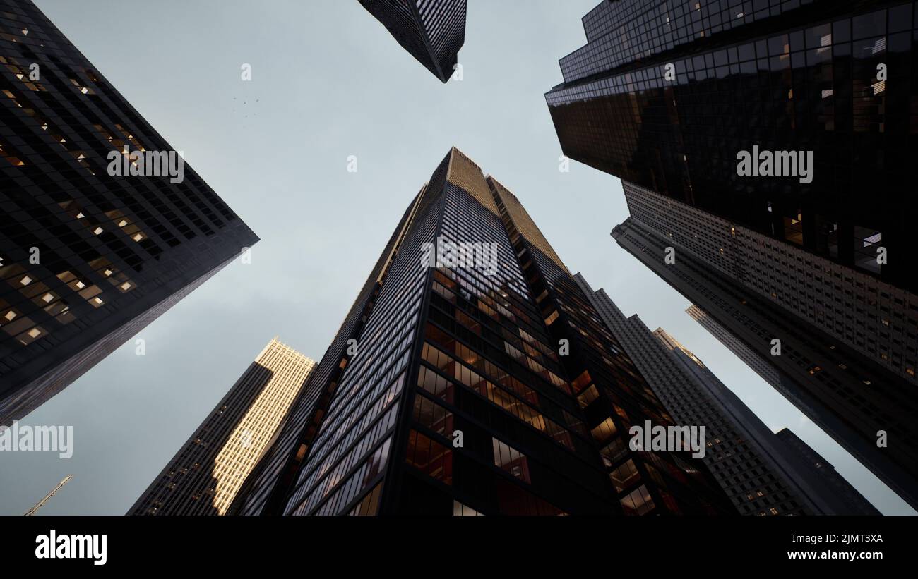 Below view on the skyscrappers in Chicago Stock Photo