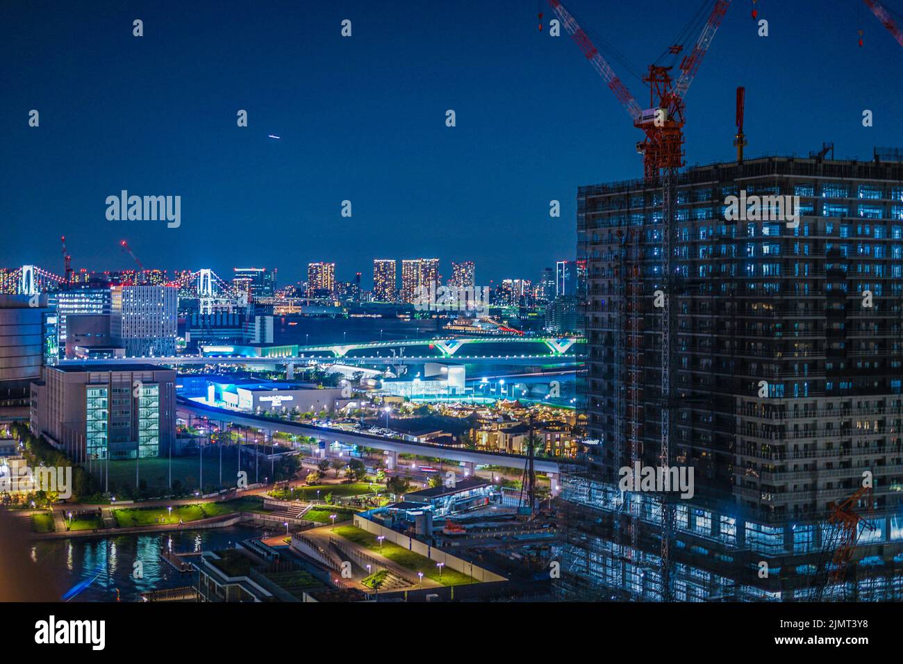 Apartment and night view of under construction (Toyosu) Stock Photo