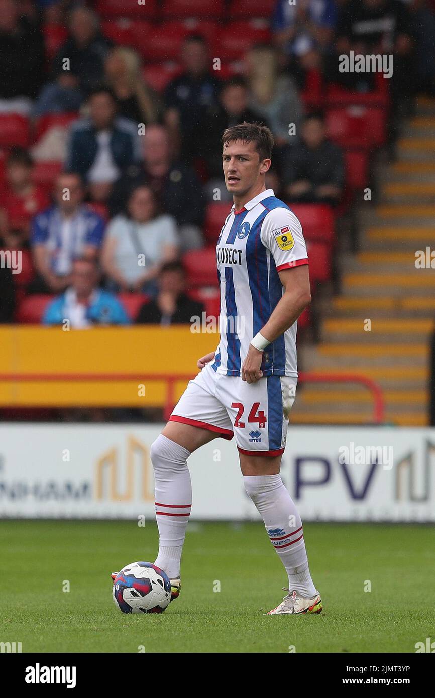 Alex Lacey of Hartlepool United during the Sky Bet League 2 match between Walsall and Hartlepool United at the Banks's Stadium, Walsall on Saturday 30th July 2022. (Credit: Mark Fletcher | MI News) Stock Photo