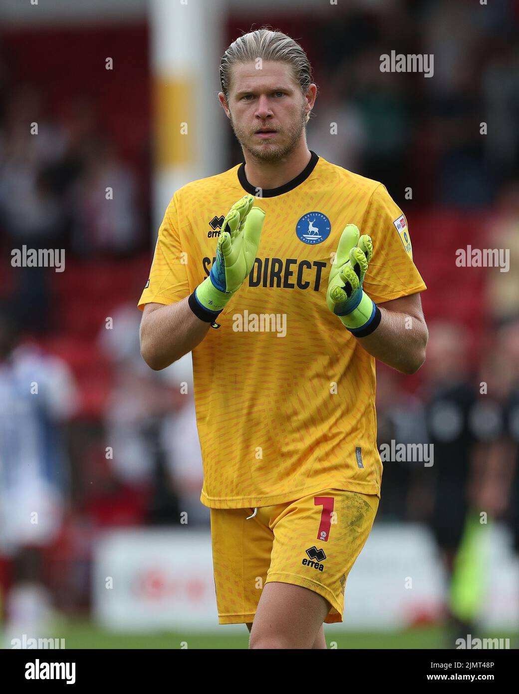 Ben Killip of Hartlepool United during the Sky Bet League 2 match between Walsall and Hartlepool United at the Banks's Stadium, Walsall on Saturday 30th July 2022. (Credit: Mark Fletcher | MI News) Stock Photo