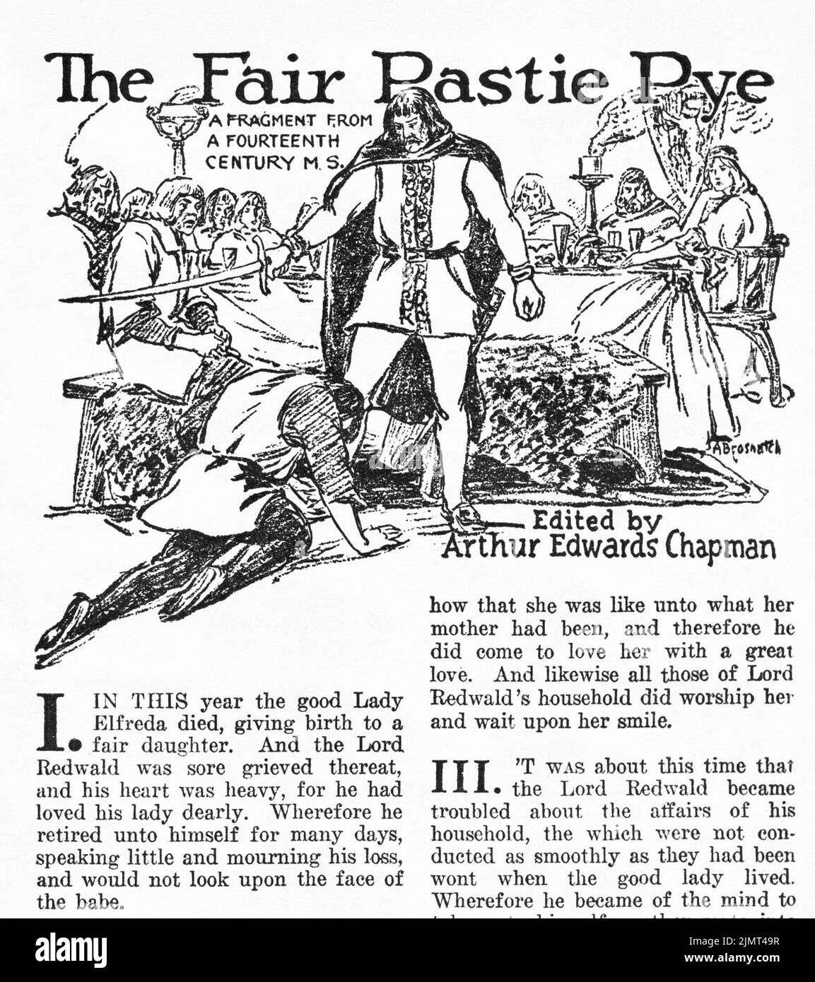 The Fair Pastie Pye, by Arthur Edwards Chapman. Illustration by Andrew Brosnatch from Weird Tales, January 1926 Stock Photo